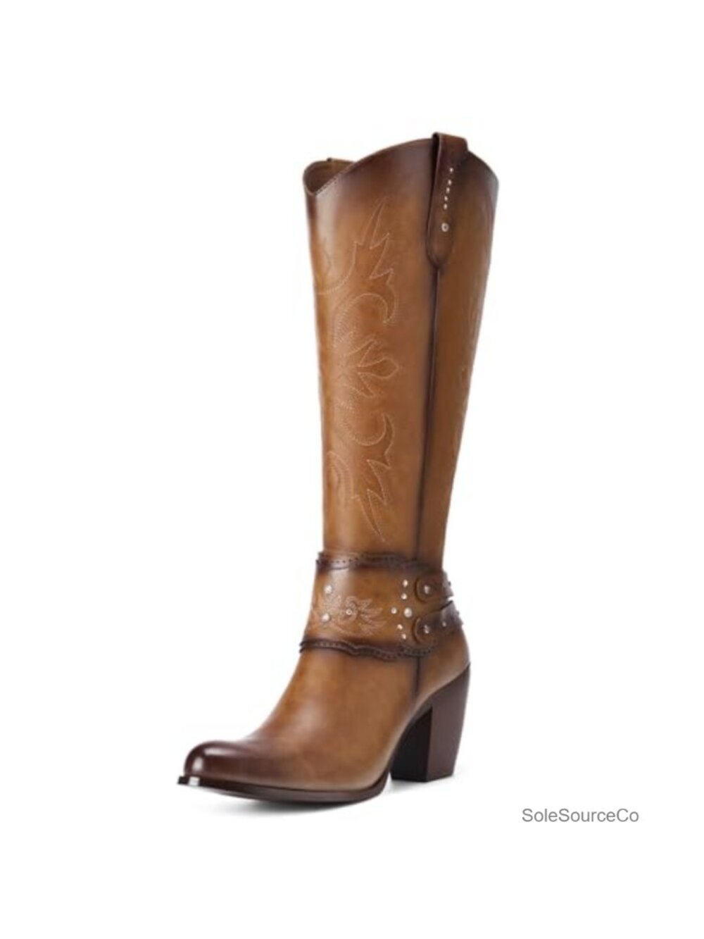 Western Cowboy Boots Knee High Synthetic Leather Zip Western Embroidery